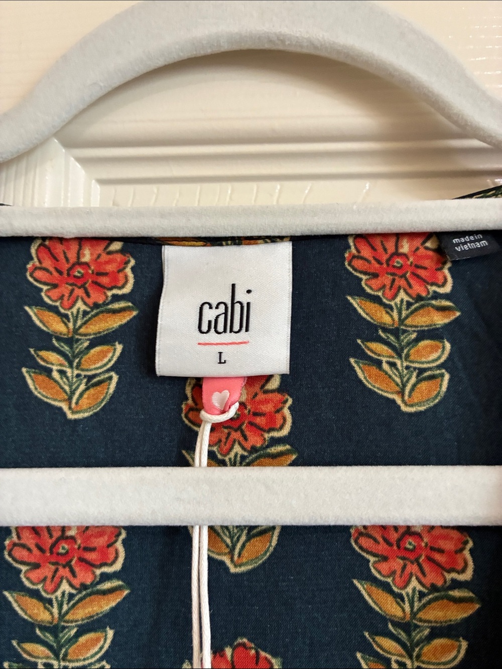 CAbi 4914 Black Floral V-Neck Blouse with Red and Gold Blooms - Picture 2 of 3